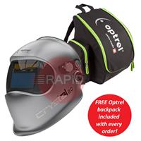 1006.900 Optrel Crystal 2.0 Silver Auto Darkening Welding Helmet with FREE Optrel Backpack, Shade 4 - 12