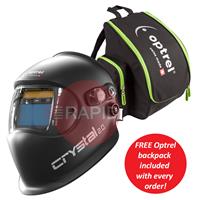 1006.901 Optrel Crystal 2.0 Black Auto Darkening Welding Helmet with FREE Optrel Backpack, Shade 4 - 12