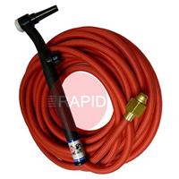 CK-CK9V25RSFFX CK9V Flex Head Gas Cooled TIG Torch with 1pc 7.6m Superflex Cable & Gas Valve, G3/8